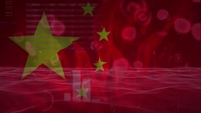 Animation of flag of china and financial data processing over virus cells. Global business, finances and digital interface concept digitally generated video. - Powered by Shutterstock - Get 15% off with code: PIKWIZARD15