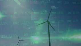 A wind turbine using wind power to generate renewable energy. Global environment ecology finances business digital interface and technology concept digitally generated video. - Powered by Shutterstock - Get 15% off with code: PIKWIZARD15
