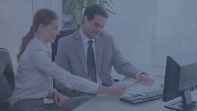 Animation of subscribe text and network of connections with icons over business people. Global connections, business, finance and data processing concept digitally generated video. - Powered by Shutterstock - Get 15% off with code: PIKWIZARD15