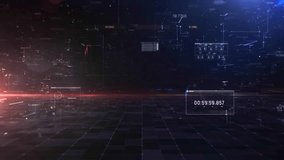 This 4K video features an abstract digital interface representing a cyberspace motion background. The visual documents simulated data flow through various alphanumeric timers, numbers, and heads-up display (HUD) graphics. The composition highlights a futuristic environment of active data processing, featuring glowing technical elements and scrolling code against a high-contrast dark digital canvas. - Powered by Shutterstock - Get 15% off with code: PIKWIZARD15