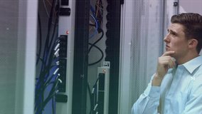 Animation of data processing over caucasian male it technician and computer servers. global data processing, computing and internet connections concept digitally generated video. - Powered by Shutterstock - Get 15% off with code: PIKWIZARD15