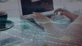 Animation of data processing over hands using laptop. Global education and digital interface concept digitally generated video. - Powered by Shutterstock - Get 15% off with code: PIKWIZARD15