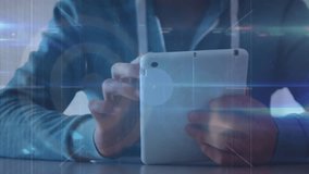 Animation of network of connections over caucasian boy using tablet. Global connections, computing and digital interface concept digitally generated video. - Powered by Shutterstock - Get 15% off with code: PIKWIZARD15