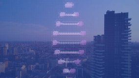 Animation of dna strand over cityscape. Global technology, computing and digital interface concept digitally generated video. - Powered by Shutterstock - Get 15% off with code: PIKWIZARD15