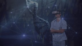 Animation of network of connections over businessman wearing vr headsets. Global connections data processing digital interface and technology concept digitally generated video. - Powered by Shutterstock - Get 15% off with code: PIKWIZARD15