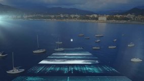 A businesswoman standing near a window, looking at a digital tablet. Global connections and digital interface concept digitally generated video. - Powered by Shutterstock - Get 15% off with code: PIKWIZARD15