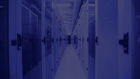 Animation of computer language and lens flares over data server room. Digital composite, multiple exposure, coding, programming language, data center, networking, technology, network server concept. - Powered by Shutterstock - Get 15% off with code: PIKWIZARD15