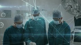 Performing surgery, medical professionals with network connections and data processing animation. healthcare, technology, data analysis, connectivity, innovation - Powered by Shutterstock - Get 15% off with code: PIKWIZARD15