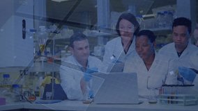 Research team gathering around lab laptop generating data overlays pipetting verifying findings. Science, collaboration, innovation, technology, laboratory, data, experimentation - Powered by Shutterstock - Get 15% off with code: PIKWIZARD15