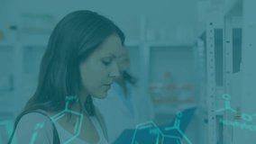 Animation of data processing and chemical formula over caucasian woman. global science, medicine and digital interface concept digitally generated video. - Powered by Shutterstock - Get 15% off with code: PIKWIZARD15