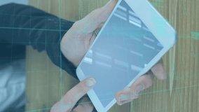 Animation of moving columns and data processing over caucasian businessman using tablet. global business, data processing and digital interface concept digitally generated video. - Powered by Shutterstock - Get 15% off with code: PIKWIZARD15