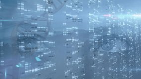 Animation of science data processing over female eye. global science, connections, data processing and digital interface concept digitally generated video. - Powered by Shutterstock - Get 15% off with code: PIKWIZARD15