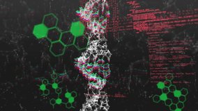 Animation of data processing and chemical formula over dna strand on black background. Global science, computing and digital interface concept digitally generated video. - Powered by Shutterstock - Get 15% off with code: PIKWIZARD15
