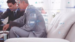 Animation of financial data processing over diverse business people having meeting at office. Global business, finances and digital interface concept digitally generated video. - Powered by Shutterstock - Get 15% off with code: PIKWIZARD15