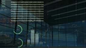 Animation of data processing and diagrams over cityscape. Global technology and digital interface concept digitally generated video. - Powered by Shutterstock - Get 15% off with code: PIKWIZARD15