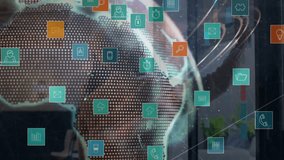 Animation of digital icons floating over abstract network connections and data theme. Technology, futuristic, virtual, cyberspace, communication, interface - Powered by Shutterstock - Get 15% off with code: PIKWIZARD15