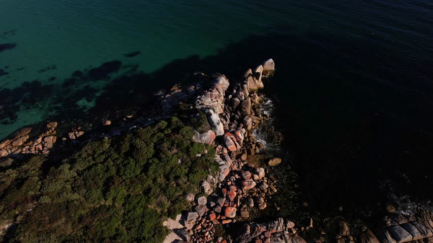Rocky Coast, Jeanneret Beach, Binalong Bay, Tasmania, Australia - Drone Shot