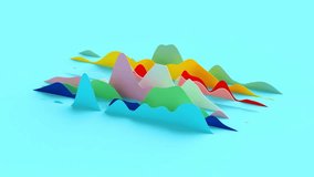 This 4K video features an abstract 3D representation of data curves and wave patterns. The visual documents multiple overlapping curves in blue, green, pink, yellow, and red. The composition highlights a digital aesthetic resembling sound waves or financial growth charts, capturing rhythmic movement and complex layers of color within a mathematical, data-driven visualization. - Powered by Shutterstock - Get 15% off with code: PIKWIZARD15