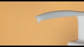 Slow motion 4K  video of a finger pressing a cosmetic bottle pump with white cream flowing out on an orange background - Powered by Shutterstock - Get 15% off with code: PIKWIZARD15