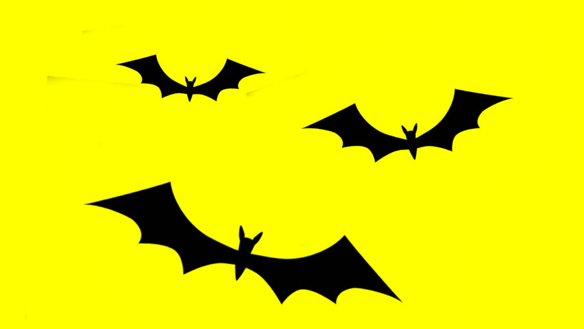Black bat silhouette on a yellow background, perfect for Halloween designs.