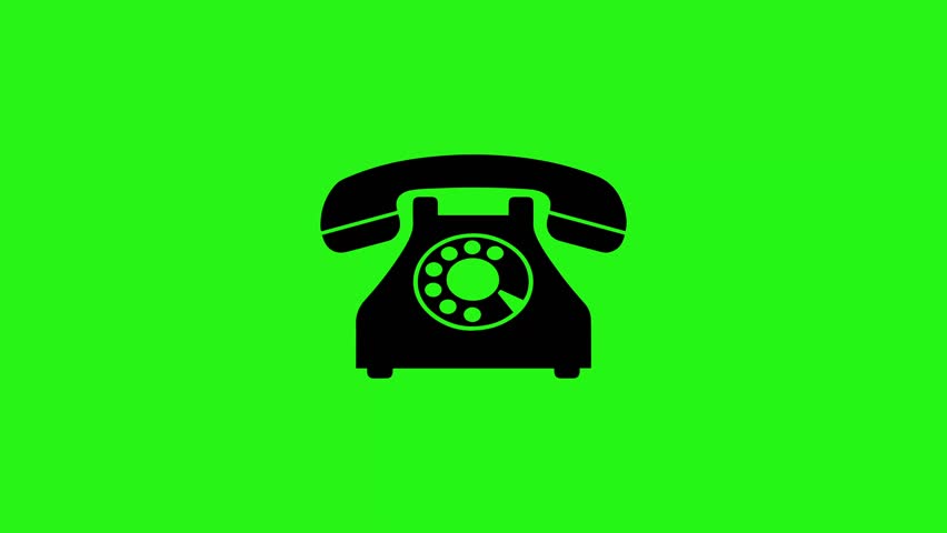 Animated incoming call on classic vintage telephone icon with green screen background