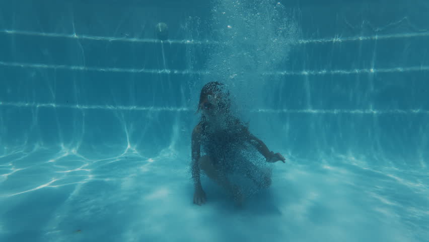 Girl learn jumping in the pool. Pre teen girl jumps in the pool and belly flops