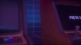 Retro Arcade Machine With Press Start Screen in Neon Lighting - Powered by Shutterstock - Get 15% off with code: PIKWIZARD15