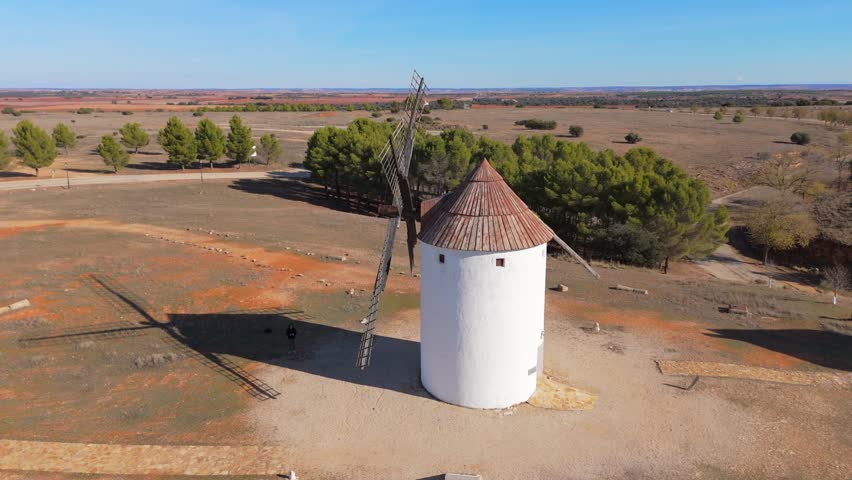 Windmills of the Don Quixote Route, Mota del Cuervo, Cuenca, Castilla-La Mancha, Spain.