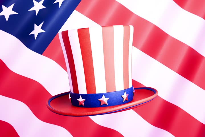 Uncle Sam hat with American flag background. 3D Illustration