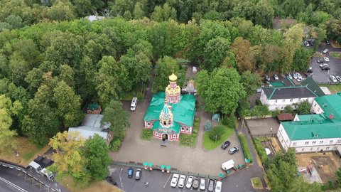 Drone Footage Circling Znamenskiy Temple above