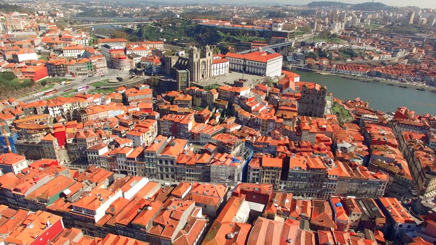 Cinematic Aerial View City of Porto, Portugal