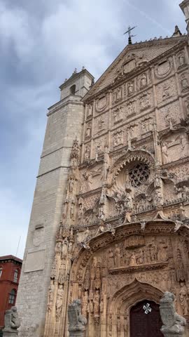 Vertical Video of the Facade of San Pablo Church in Valladolid, Spain
