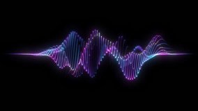 Colorful neon audio waveform with blue cyan and magenta glowing frequency lines on deep black background. Futuristic digital sound spectrum style visualization perfect for music visuals, tech looped - Powered by Shutterstock - Get 15% off with code: PIKWIZARD15