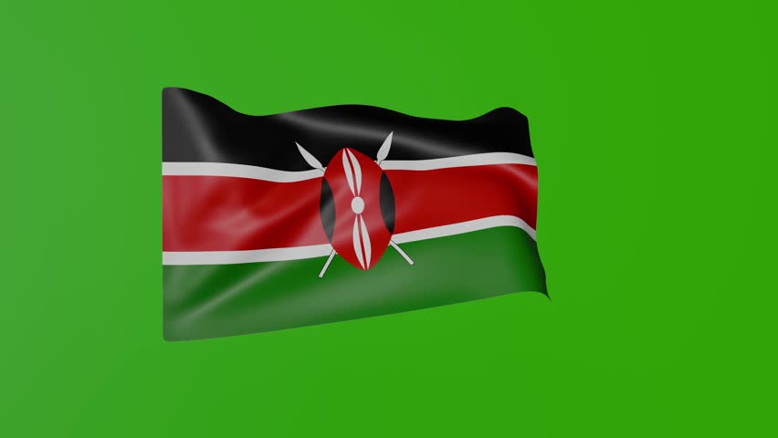 Animated waving national flag of Kenya on green screen. Kenya flag. Republic of Kenya.