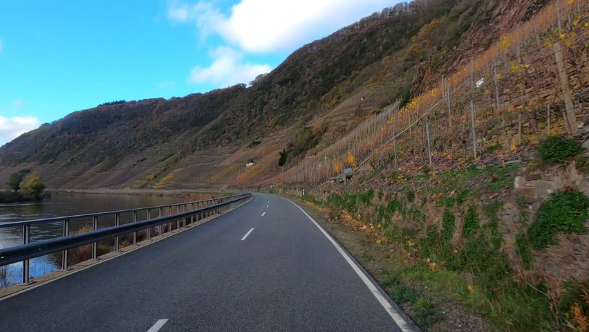 Car view of the road around Moselle river in Germany
