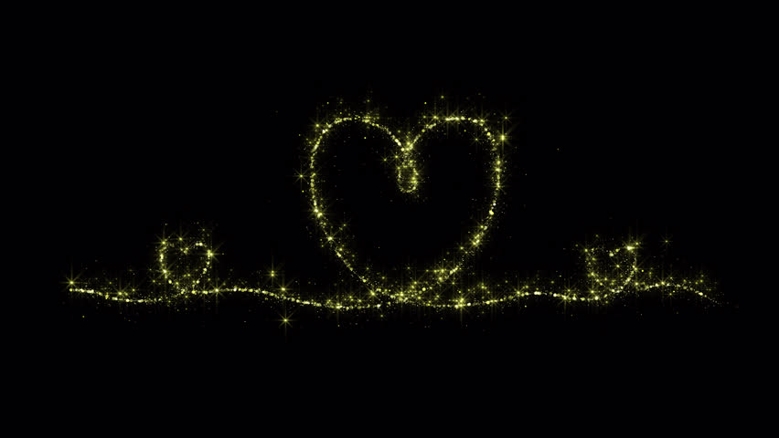 Golden Heart Shape Particles Glitters Overlay Element with Alpha Channel
