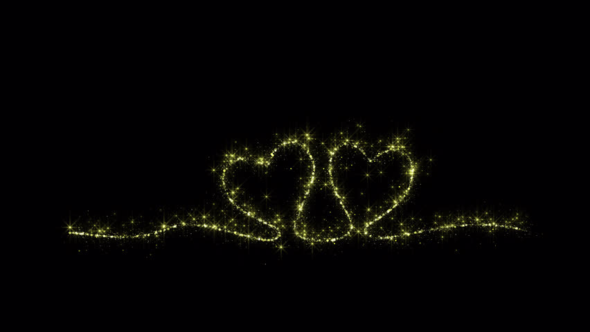 Golden Heart Shape Particles Glitters Overlay Element with Alpha Channel
