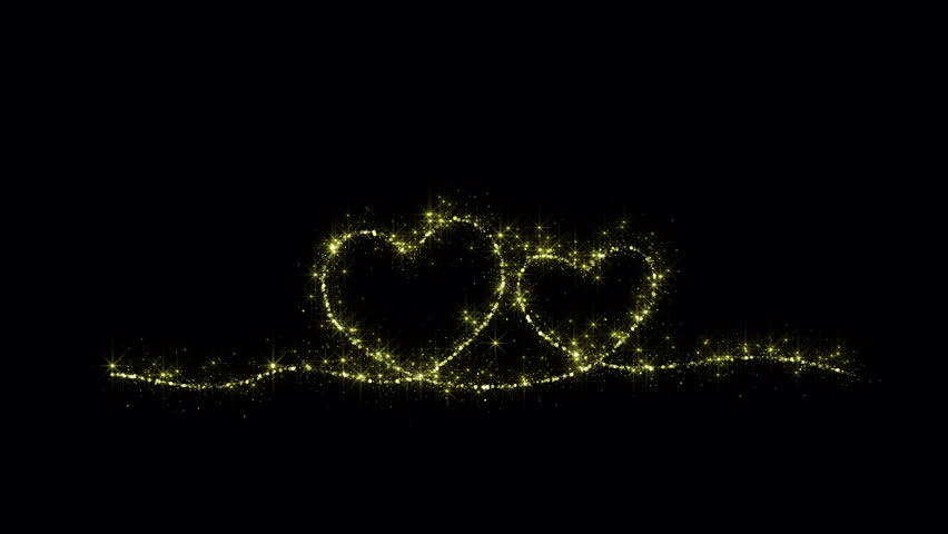 Golden Heart Shape Particles Glitters Overlay Element with Alpha Channel
