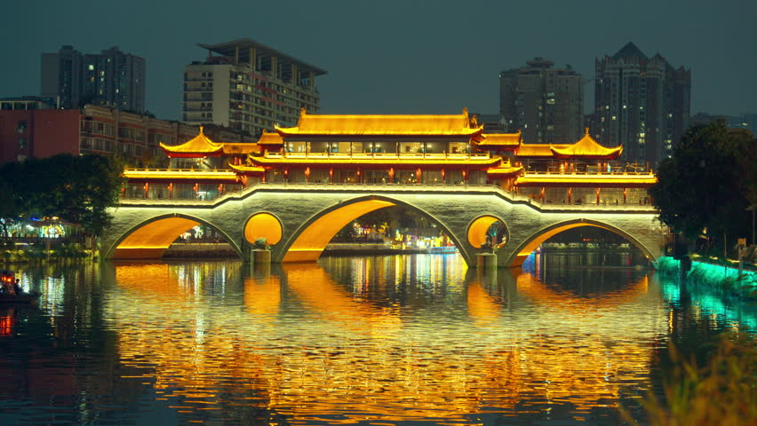 Beautiful Anshun Bridge, Bridge of the Peaceful and Fluent is a bridge in Chengdu, Sichuan, China. It crosses the Jin River. Landmark and popular for tourists attractions 