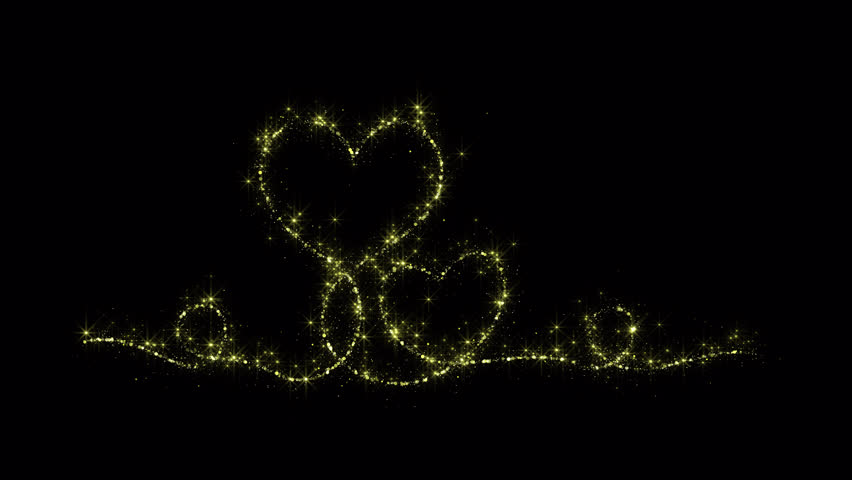 Golden Heart Shape Particles Glitters Overlay Element with Alpha Channel

