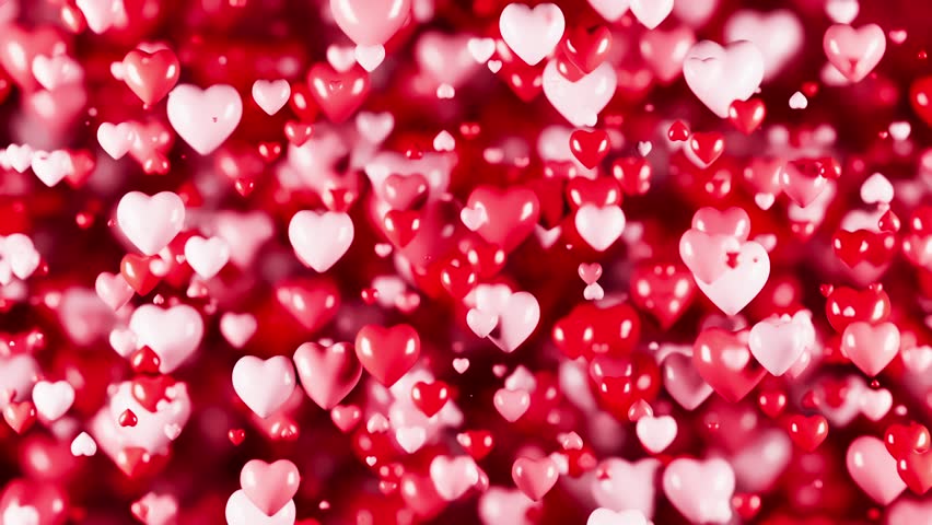 Romantic animated background filled with floating glossy red and white hearts creating a dreamy love atmosphere. High-quality 3D motion with smooth animation and depth of field, ideal for Valentine’s Day promotions, love-themed campaigns, weddings, advertising and social media videos.