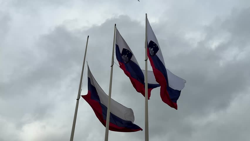 Slovenian flags in the wind.