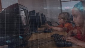 Animation of data processing over diverse group of students using tablet. Global finances business digital interface and technology concept digitally generated video. - Powered by Shutterstock - Get 15% off with code: PIKWIZARD15