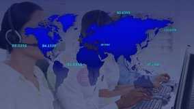 Animation of data processing and world map over diverse business people in office. Global business and digital interface concept digitally generated video. - Powered by Shutterstock - Get 15% off with code: PIKWIZARD15