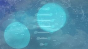 Animation of dna strand and network of connections with data processing over sky with clouds. Global connections, computing and digital interface concept digitally generated video. - Powered by Shutterstock - Get 15% off with code: PIKWIZARD15