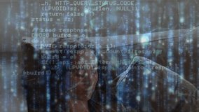 Animation of financial data processing over businessman unk. Online digital interface technology data processing and communication concept digitally generated video. - Powered by Shutterstock - Get 15% off with code: PIKWIZARD15