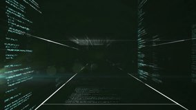 Animation of data processing over light trails on black background. Global technology, computing and digital interface concept digitally generated video. - Powered by Shutterstock - Get 15% off with code: PIKWIZARD15