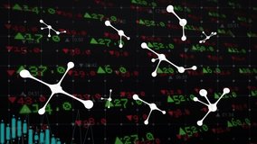 Animation of molecular structure, digital icons and stock market data processing on black background. Global economy and medical research business technology concept - Powered by Shutterstock - Get 15% off with code: PIKWIZARD15