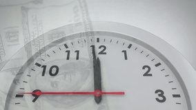 Animation of clock ticking over american dollar bills. Global currency, business, finances, computing and data processing concept digitally generated video. - Powered by Shutterstock - Get 15% off with code: PIKWIZARD15