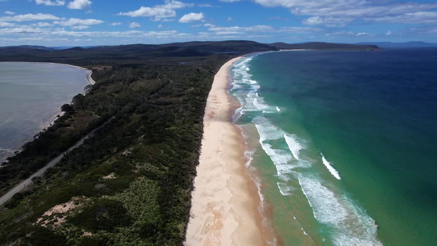 Bruny Island - Neck Reserve And Beach In Tasmania, Australia - Aerial Shot